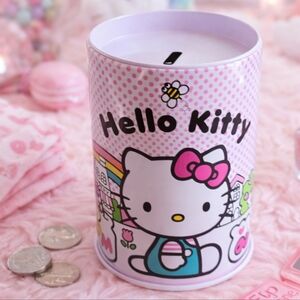 HELLO KITTY Pink Swiss Dot Coin Bank | Licensed Sanrio Metal Tin | Kawaii Room D